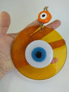 Yellow Evil Eye 12cm Glass Bead Pendant Charm Turkish Decor Amulet Talisman - Picture 1 of 9