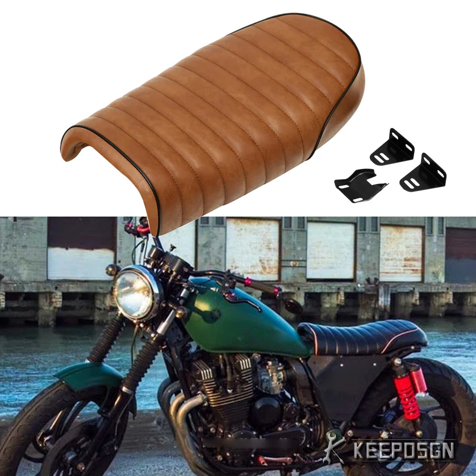 Assento de motorista Brwon café corrida assento selim plano para Yamaha XJ650 XS650 XS500 XT125 - Imagem 1 de 4