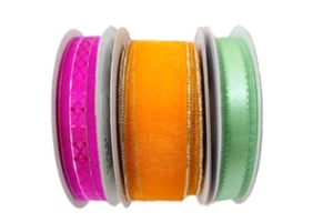 25yd Ribbon Set - 1.5” 5/8” 5/8” Classic Pink & Orange Metallic Edge Craft - Picture 1 of 1