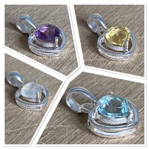 Heart Pendant Necklace Silver 925 Amethyst Moonstone Topaz Citrine - Picture 1 of 21
