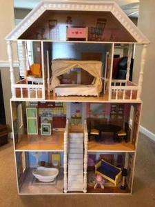 Wooden Dollhouse, Over 4 Feet Tall with Porch Swing and 14 Accessories - Picture 1 of 12