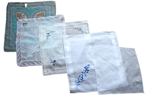 Vintage Ladies Hankies Handkerchiefs Shades of Blue Two with Tags Lot of 5 - Picture 1 of 7