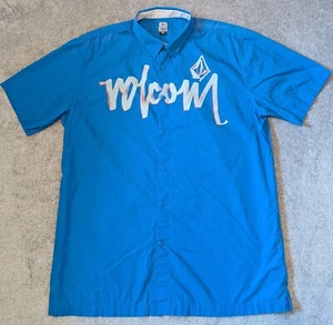 Volcom Shirt Mens XL Blue Spell Out Logo Casual Preppy - Picture 1 of 7