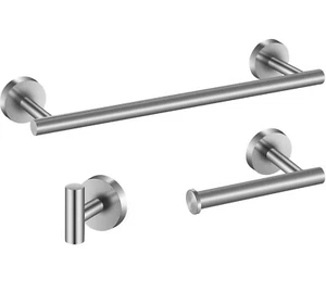 Bathroom Hardware Set Including Towel Bar Towel Ring and Towel Hooks Brushed - Picture 1 of 6