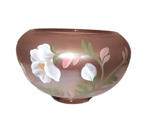 Vtg Fenton Bowl Vase Baroque Sunset Glass Flowers Hand Painted 6" x 4" dtd 2002 - Picture 1 of 5
