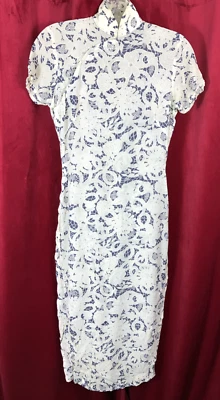 Vintage 40s Chinese Summer Qipao Dress Battenburg Lace  Print Custom Tailor - Image 1 of 4
