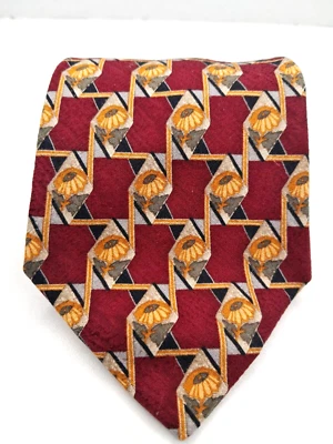 Corbata Hombre Hoy 100% Seda Rojo Dorado Negro 4"x56" Hecha en Italia Foto 1 de 4