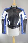 SPYKE BLACK, BLUE & WHITE LEATHER BIKER JACKET WITH CE ARMOUR 32-34 INCH