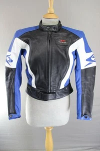 CHAQUETA MOTERA SPYKE DE CUERO NEGRA, AZUL Y BLANCA CON ARMADURA CE 32-34 PULGADAS - Imagen 1 de 10