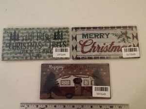3-lot-WOOD PLAQUE HANGING SIGNS-4X8-HAPPY HOLIDAY CAMPERS-MERRY CHRISTMAS-TREES - Picture 1 of 7