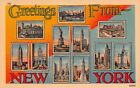New York NY Greetings From Multi-Scene Larger Not Large Letter Linen 42565 PC