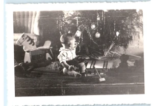 Vintage Photo 1944, Baby Boy 1st Christmas, Under Tree Scene, P, 4.5x3.5 - Picture 1 of 2