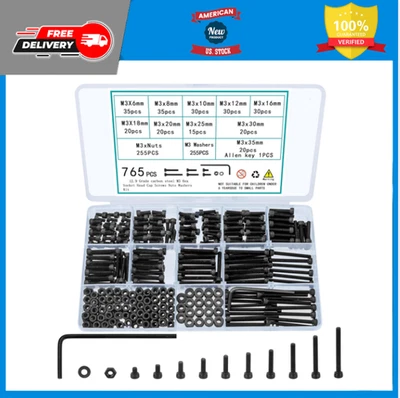 TOOINKCV 765 Pcs M3 Screws Bolts and Nuts Assortment Kit, Small Hex Socket Head Cap