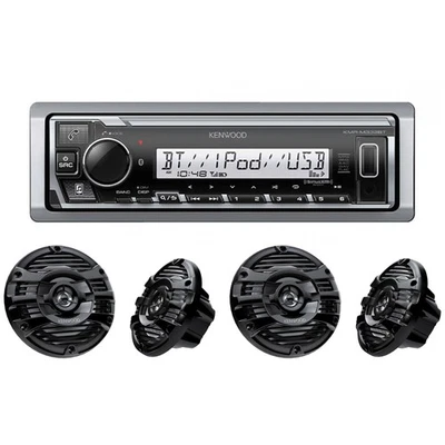 Kenwood KMR-M332BT Receiver w/ Bluetooth & 2 KFC-1653MRB 6.5" Marine Speakers - Image 1 of 4