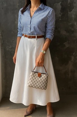 Falda midi blanca 100 % lino INC International Concepts talla 4 - línea A Foto 1 de 4