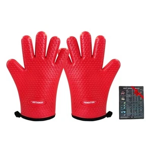 Silicone Oven Gloves,Heat Resistant Oven Mitts with Meat Smoker Guide,Kitchen... - Picture 1 of 7