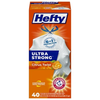 Hefty Ultra Strong Tall Kitchen Trash Bags - Citrus Twist, 13 Gallon, 40 Count - Image 1 of 4