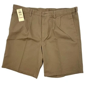 Neu mit Etikett Haggar hellbraune plissierte lässige leichte Chino-Shorts für Herren Größe 42W - Bild 1 von 10
