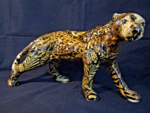 VINTAGE PORZELLAN GROSS 11-1/4" PATCHWORK MEHRFARBIGER DRUCK LEOPARD MIT ETIKETT - Bild 1 von 5