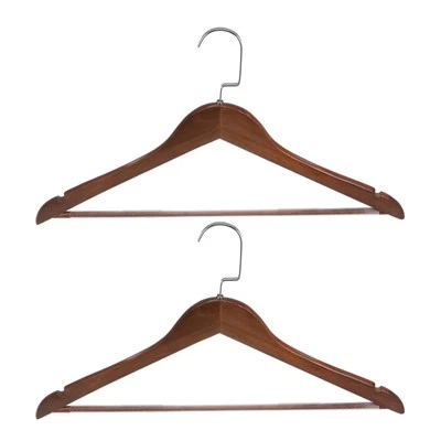 2 Stück B18 Kleiderbügel aus massivem Retro Holz mit Chromhaken 440 mm Länge - Bild 1 von 4