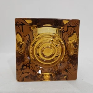 Viking Glass Bullseye Candle Holder Orange Persimmon Block Glimmer Cube 1973 - Picture 1 of 9