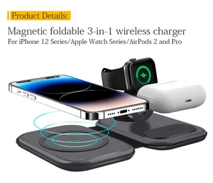 Foldable Magnetic Folding Wireless Charger For Iphone Samsung Series 118g - Photo 1 sur 10