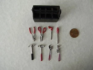 Miniature Tools with Tool Box set of 8 in 1:12 doll scale - Picture 1 of 1