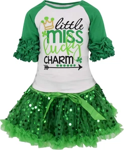 Girls 2 Piece Ruffled Sleeve Tulle Kids Toddler Skirt Set Dress Outfit - Picture 1 of 12