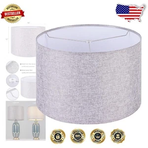 Contemporary Grey Drum Lampshade 16" for Table & Floor Lamps - Easy to Install - Picture 1 of 11
