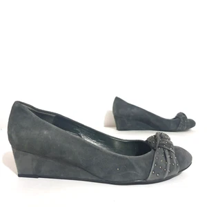 Stuart Weitzman Shoes Sz 40 Grey Suede Leather Slip On Low Wedge Heels Comfort - Picture 1 of 13