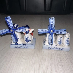Set Of Two Holland Figurines Iconic Windmill And Shoe Pair Handpainted Souvenirs - Picture 1 of 6