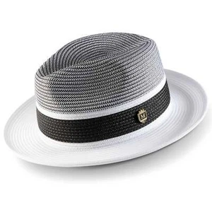 MEN'S WHITE Two-tone Pinch Hat 2.5 INCH Wide Brim Straw Fedora SZ XL H-87 - Picture 1 of 1