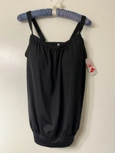 Lands' End Size 10 Mastectomy Blouson Tummy Hiding Tankini Swimsuit Top Black - Picture 1 of 7