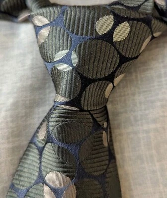 Dolce & Gabbana Verde Negro Plata Hombres Anillos Geométricos Estampado Seda Corbata Italia  Foto 1 de 4