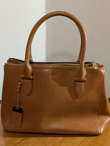 Ralph Lauren Bag Camel Brown Leather Inner Pockets Double Handle Shoulder Zipper - Picture 1 of 18
