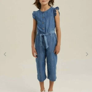 Fat Face Size 3-4 Young Crew Chambray Kara Spot Jumpsuit - Picture 1 of 6