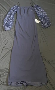 Eliza J Off the Shoulder 3D Floral Sleeve Scuba Crepe Navy Dress - Size 4 - Picture 1 of 5