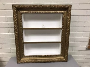 ANTIQUE VTG GOLD GILT 3 TIER SHADOW BOX ORNATE WALL SHELVING 25 X 23 X 5 1/2” - Picture 1 of 12
