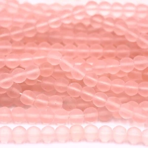 Frosted Pink Czech Glass Round Beads (6mm) (PCG55) - Picture 1 of 7