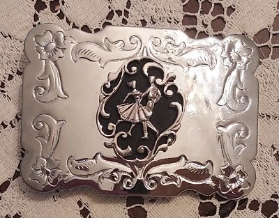 Vintage Square Swing Dancing Belt Buckle Silver Black Cowboy Western Line Dance - Image 1 of 2