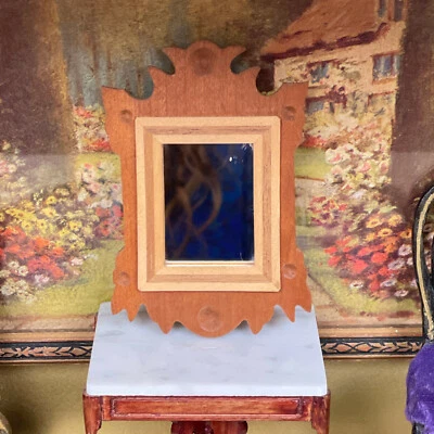 Vtg Antique Dollhouse INLAID WOOD MIRROR Carved Victorian Germany Style by Japan - Image 1 of 4