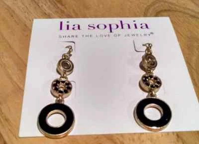 LIA SOPHIA ~ " DAPPLE"  Fishhook Earrings With Black Crystals   (B4) - Image 1 of 2