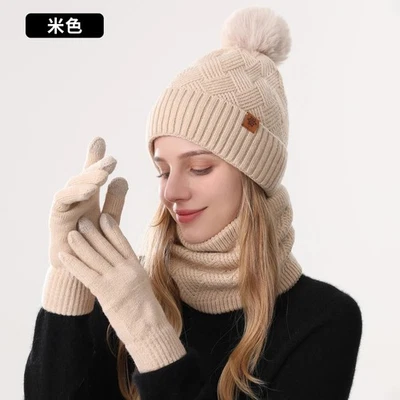 Mujeres Invierno Sombrero Bufanda Guantes Conjunto Tejido Gorro Cuello Calentador Conjunto de 3 PIEZAS Foto 1 de 4