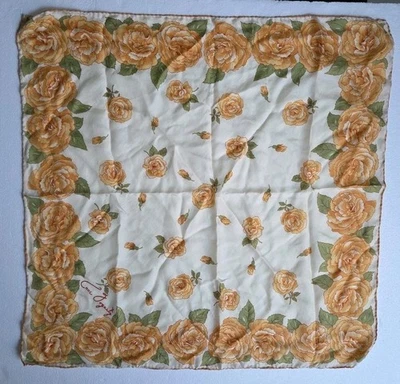 De Colección Anne Fogarty 100% Seda Bufanda 26" Amarillo Naranja Rosa Pañuelo Floral. Firmado. Foto 1 de 4