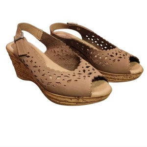 Spring Step Keilabsatz Sandalen Damen Gr. 8 EU 38 Beige Leder Laser Cut Sling Italy - Bild 1 von 14