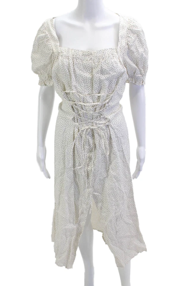 Vestido sin mangas de lino a lunares blanco para mujer talla XL Foto 1 de 4