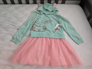 NWT Baby Yoda (Grogu) Cosplay Dress Green Hoodie w/Ears & Pink Tutu Child Size M - Picture 1 of 7