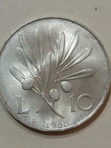10 Lire 1950 splendida errore di conio Gambo Lungo Del Ramo R³ "Tipo Frattura" - Foto 1 di 9