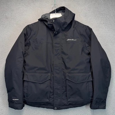 Eddie Bauer Puffer Jacket Mens Large Black Down Hooded Winter Coat Outdoor Warm - Image 1 of 4