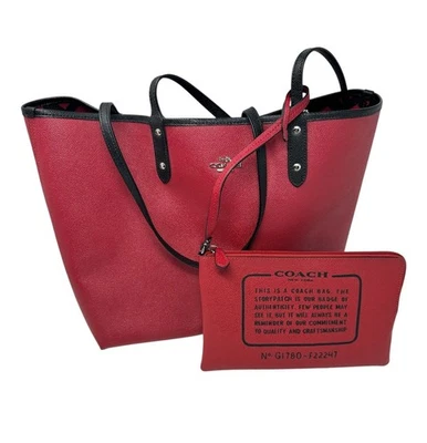 Coach Reversible City Tote Red Bag Top Leather Wild Plaid F22247 - Image 1 of 4